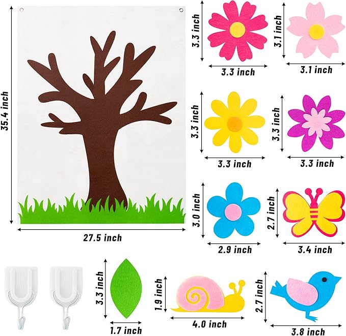 WATINC 49Pcs DIY Spring Tree Felt Board Craft Kit, Flower Leaf Butterfly Snail Bird Detachable Ornaments Spring Party Decoration for Kids, Activity Creative Game Wall Hanging Decor for Home Classroom