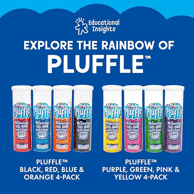 Educational Insights Playfoam Pluffle for Sensory Bins 4-Pack, Green, Blue, Pink & Black