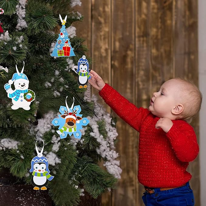 Civaner Christmas Crafts for Kids, Christmas Arts and Crafts DIY Christmas Tree Ornament Kit Make Your Own Christmas Craft Projects for Kids Ages 6-8 8-12, 4 Styles (24 Sets)