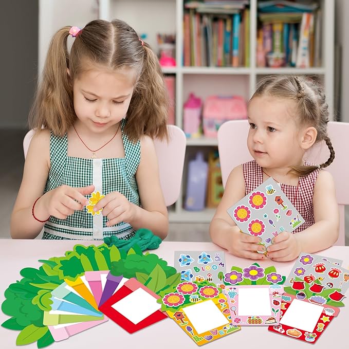 WATINC 96Pcs DIY Mother's Day Craft Kits for Kids, Make Your Own Spring Picture Frames with Stickers Flowers Paper, Spring Seasonal Gifts Craft Decor, Classroom Activities Supplies for Boys and Girls