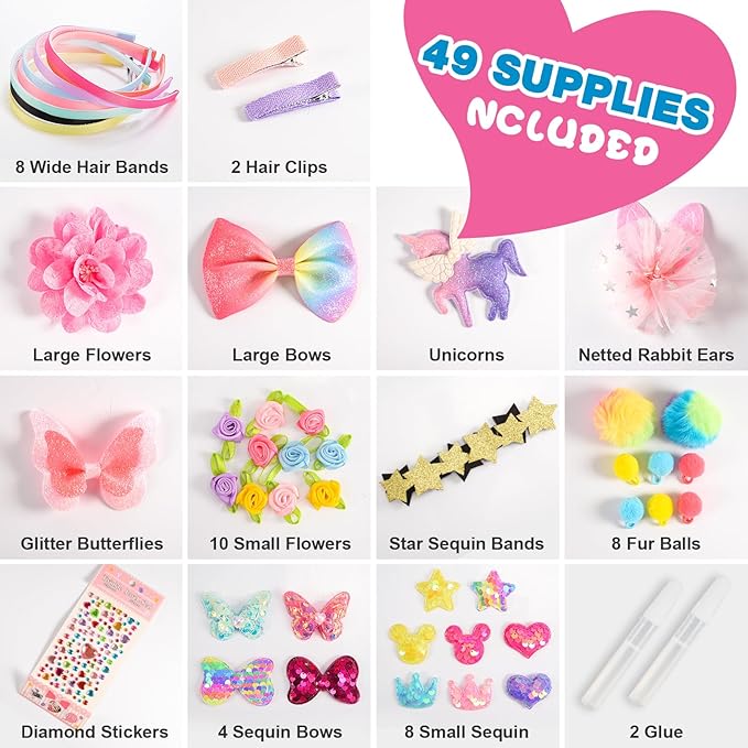 SYOKZEY Hair Accessories for Girls, Headband Making Kit,Toys Gifts for 3-12 Years Old Girls,Girls Toys Age 6-8, Arts and Craft Kits, Birthday Presents DIY Christmas Stocking Stuffers- 49 Pc
