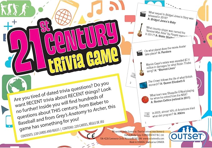Outset Media 21st Century Trivia Game - Party Game - Family Game - Travel Game - Fun and Easy to Play - 1200 Trivia Questions - for 2 or More Players - Ages 12+