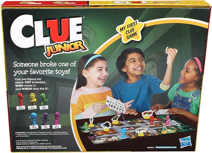 Hasbro Gaming Clue Junior Board Game for Kids Ages 5 and Up, Case of The Broken Toy, Classic Mystery Game for 2-6 Players