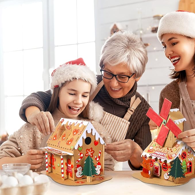 Yunsailing 6 Set Christmas Cardboard Gingerbread House Kit Christmas DIY Crafts Decorations Fun Xmas Holiday Home Party Gifts