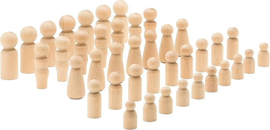 Woodpeckers Wood Peg Doll Set, 40 Piece Wood Peg Family (Toy Peg People: Dad, Mom, Angel, Child, Baby) Unfinished for Crafts & Play