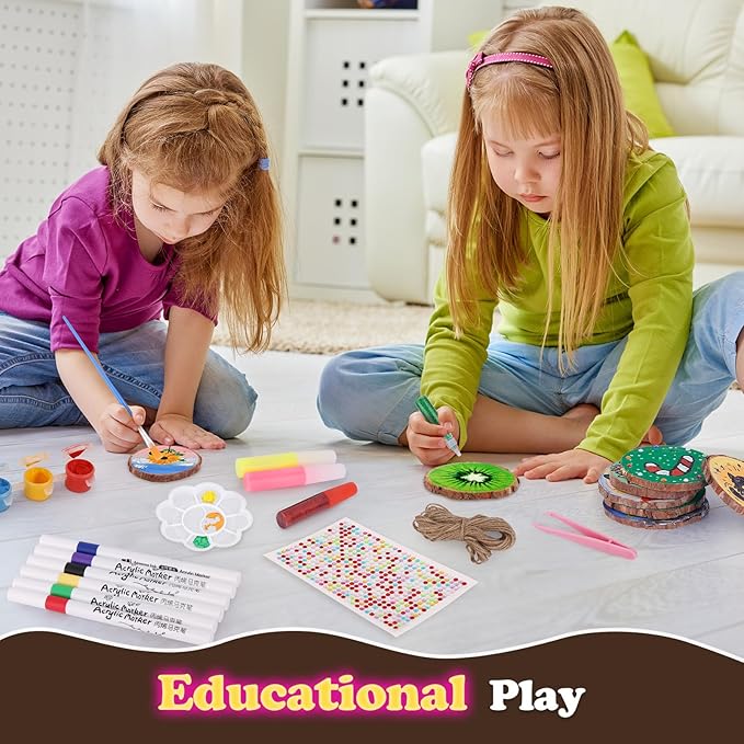 Wooden Painting Craft Supplies Kit for Kids, Arts and Crafts for Boys and Girls Ages 6-12, Creative Art Toys Birthday Christmas Gifts for 5 6 7 8 Year Old Girls Boys