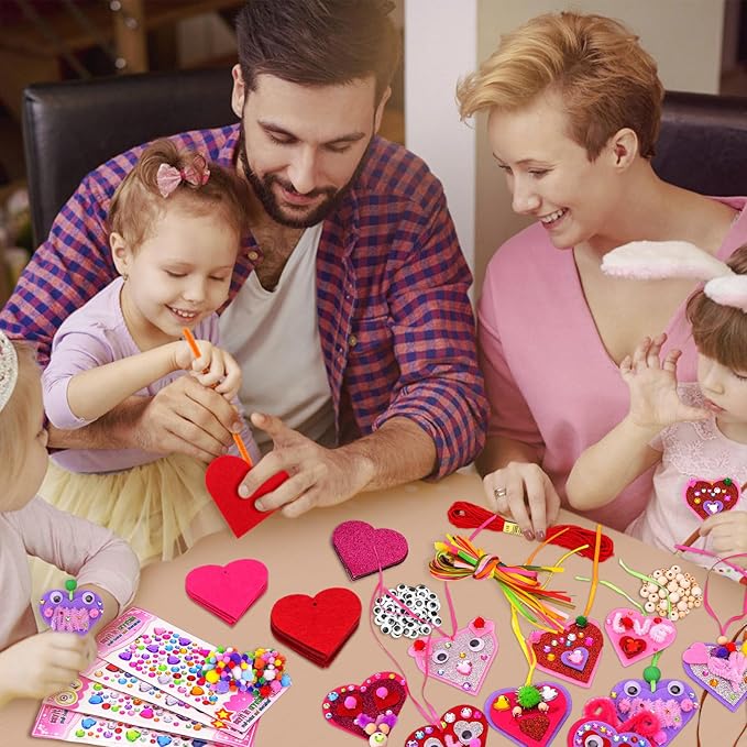 Valentines Day Crafts for Kids, 361PCS Valentines Heart DIY Crafts Felt for Class Game Activities, 108 Felt Hearts, 36 Wooden Beads, 60 Pom Poms, 50 Googly Eyes, Valentines Party Favor Crafts
