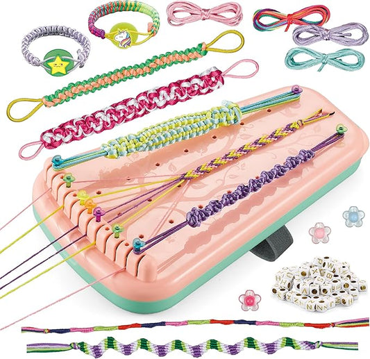 Chilpals Friendship Bracelet Making Kit for Girls,Arts and Crafts for Kids Ages 8-12,Birthday Gifts Ideas for Girl 7 8 9 10 11 Year Old - 2 in 1 Bracelets String Maker Toys Set (Pink)