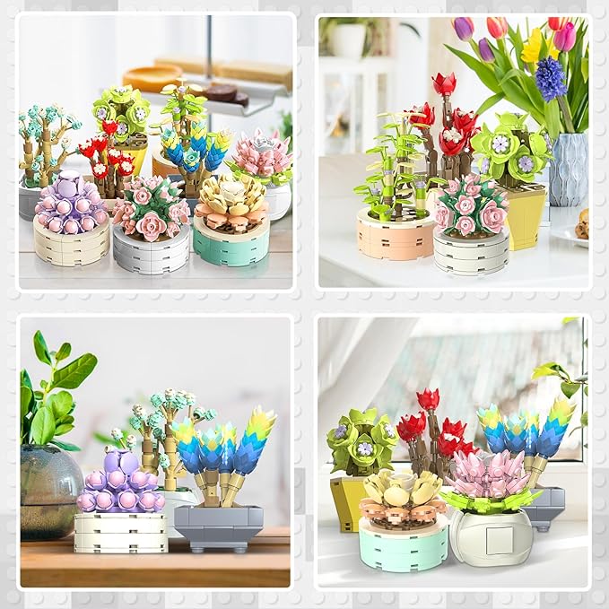 JMBricklayer Flowers Succulents Botanical Collection Building Sets, Plants Office Home Decor Succulents Bonsai Building Toys, Creative Flowers Building Project for Adults, Gifts Ideas for Girls Women