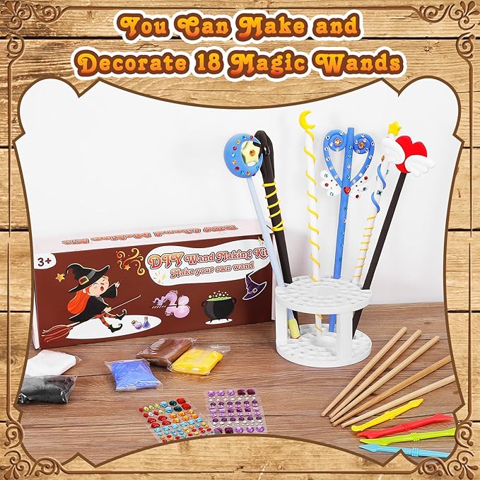 EnchantZone Magic Wand Making Kit DIY Wizard Princess Wand Craft Set for Kids Make Your Own Wands for Birthday Party Favors, Deluxe Accessories to Make 18 Wands
