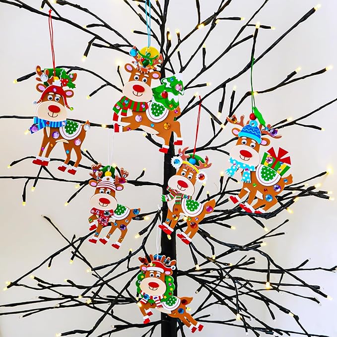 Winlyn 24 Sets Christmas Craft Kits Winter Crafts DIY Xmas Reindeer Ornaments Decorations Festive Foam Stickers Christmas Arts and Crafts for Kids Holiday Home Classroom Art Activities Party Favors