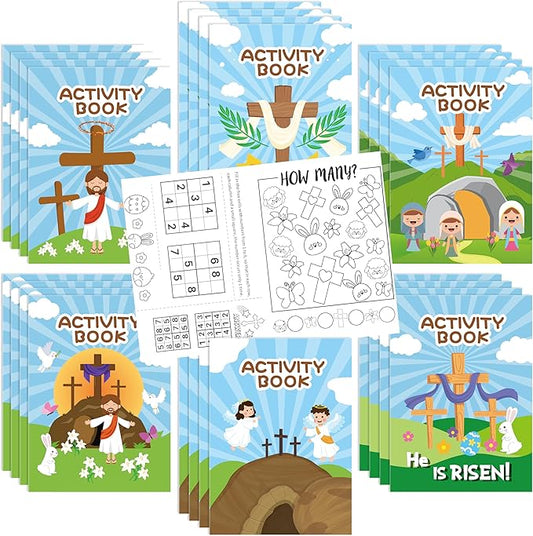 ANGOLIO Easter Activity Coloring Books - 24P Easter He is Risen Coloring Book Party Favor for Kids Easter Holiday Activity Book Religious Jesus Diy Coloring Book for Kids Sunday School Classroom Gifts
