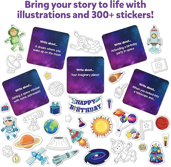 Skillmatics Storybook Art Kit - Space Explorers Art Kit for Kids, Write & Create Storybooks, Creative Activity for Boys & Girls, DIY Kit, 150+ Stickers, Gifts for Ages 5, 6, 7, 8, 9, 10