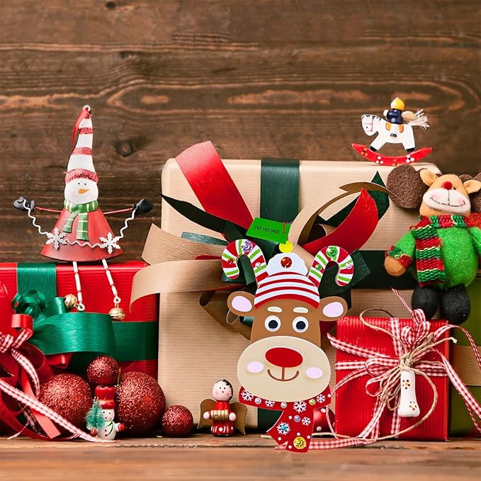 Winlyn 24 Sets Christmas Craft Kits Winter Crafts DIY Xmas Reindeer Head Ornaments Decorations Festive Foam Stickers Christmas Arts and Crafts for Kids Holiday Home Classroom Activities Party Favors