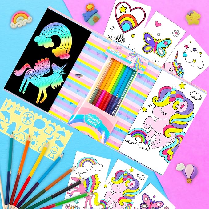 Unicorn Coloring Book Set with Coloring Pages & Colored Pencils, Art Supplies for Kids Ages 4-6-8, Arts Crafts Travel Coloring Kit for Girls 4 5 6 7 8 Year Old Birthday Gift