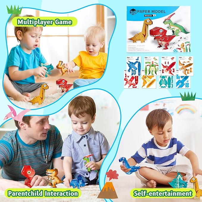 Paper Craft 3D Puzzle DIY Puzz Kits (8 PCS/Kit) Cartoon Art Craft Gift for Kids, No Need Scissors, Include Adhesive Paper, Art Supplies in Class, Cubic Art Decor Paper Model Craft Kit (Vehicle)