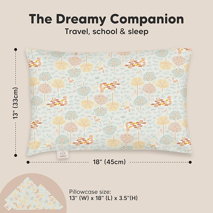 Toddler Pillow with Pillowcase - 13x18 My Little Dreamy Pillow, Organic Cotton Toddler Pillows for Sleeping, Kids Pillow, Travel Pillows, Mini Pillow, Nursery Pillow, Toddler Bed Pillow (Wild Picnic)
