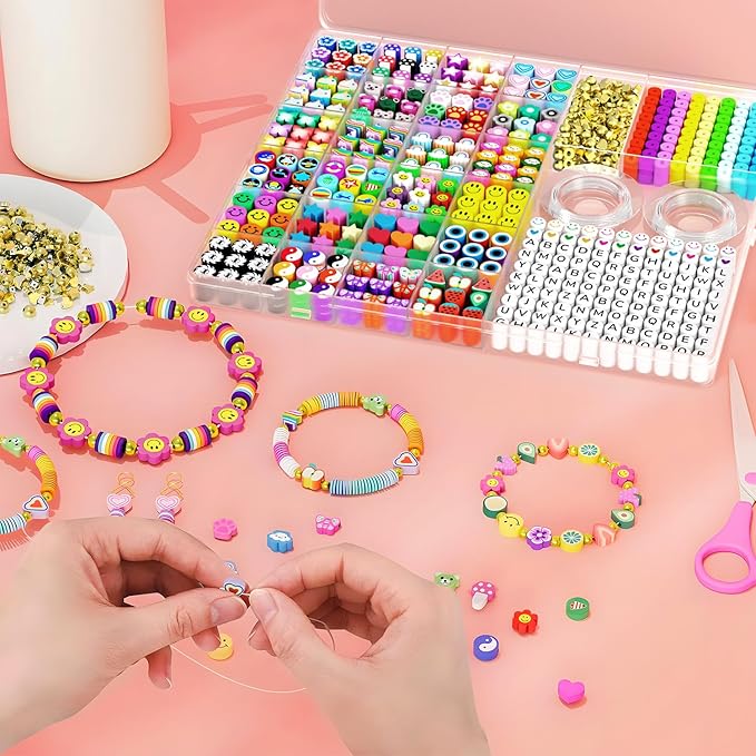 ARTDOT 1642 Pieces Clay Beads for Friendship Bracelets Making Kit, 24 Styles Jewelry Making Supplies Cute Beads Charms with Elastic String and Organizer Gifts for Teens Girls Ages 6 7 8 9 10 11 12