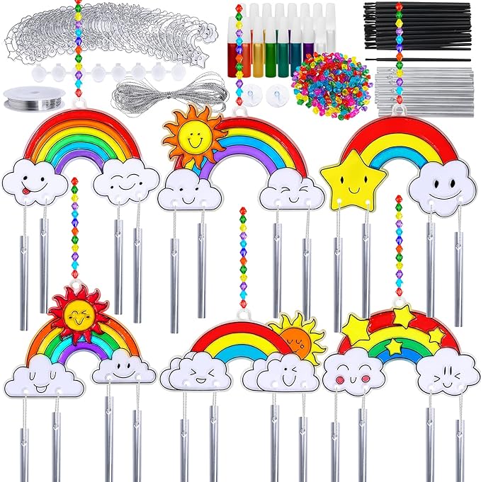 Winlyn 24 Sets Rainbow Suncatchers Ornaments Decorations DIY Window Paint Art Suncatchers Craft Kits Hanging Rainbow Sun Catchers for Kids Spring Summer Home Classroom Party Activity Art Project