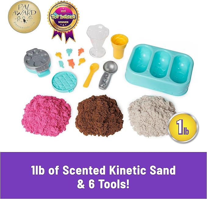 Kinetic Sand Scents, Ice Cream Treats Playset with 3 Colors Scented Play Sand & 6 Tools, Sensory Toys for Kids Ages 3 and up