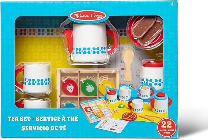 Melissa & Doug 20-Piece Steep and Serve Wooden Tea Set - Play Food and Kitchen Accessories Play Tea Set, Pretend Toy For Kids Ages 3+