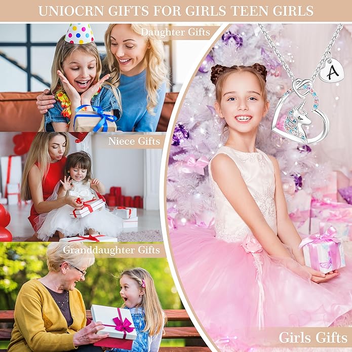 Hidepoo Stocking Stuffers for Teen Girls Kids - Colorful CZ Heart Pendant Initial Unicorn Necklaces for Girl Jewelry Birthday Gift Christmas Gifts for Grandkids Girls Kid