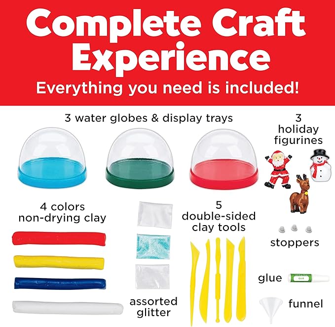 Creativity for Kids Make Your Own Holiday Snow Globes - Holiday Crafts for Kids, Create 3 DIY Snow Globes, Christmas Activities for Kids Ages 6-8+