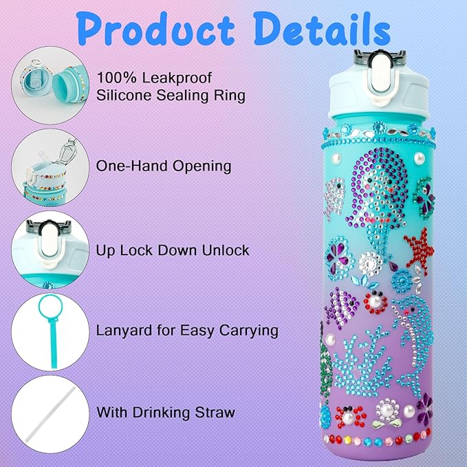 Valentines Day Gifts for Girls Decorate Your Own Water Bottle Kits for Girls 4-12 Girls Water Bottle Gem Stickers DIY Arts and Crafts Kits Supplies for Girl Birthday Easter Gifts for Girls Green