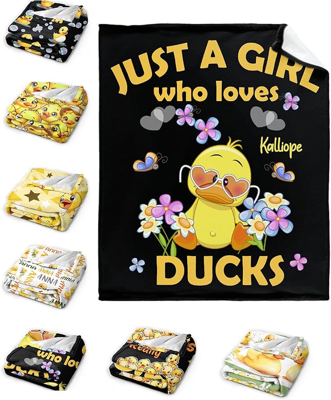 Custom Name Just a Girl loves Duck Adult duck Blanket Kids Funny Blanket Suitable for Bedroom bed sofa Crib Couch Chair outdoor All Season Items That Yellow Duck Lovers Will Love 50"x40"for Kid