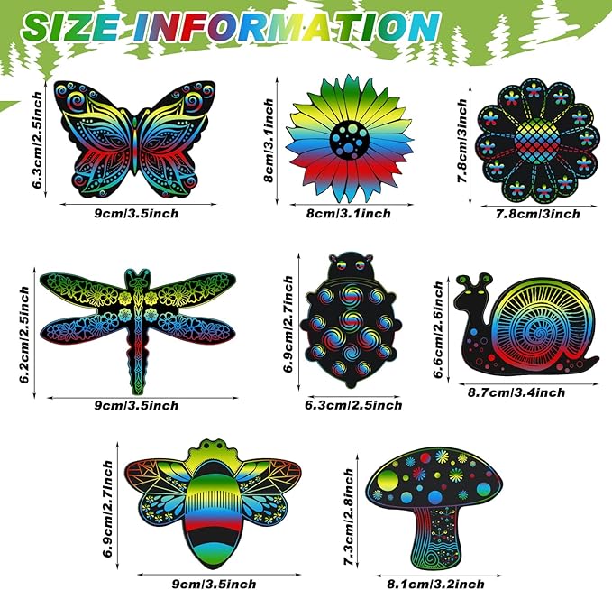 Eaasty 24 Pieces Animal Scratch Cards for Kids Butterfly Scratch Crafts Art Card Rainbow Spring Scratch Card Art Party Favors for DIY Crafts Home Decoration Project, 8 Styles