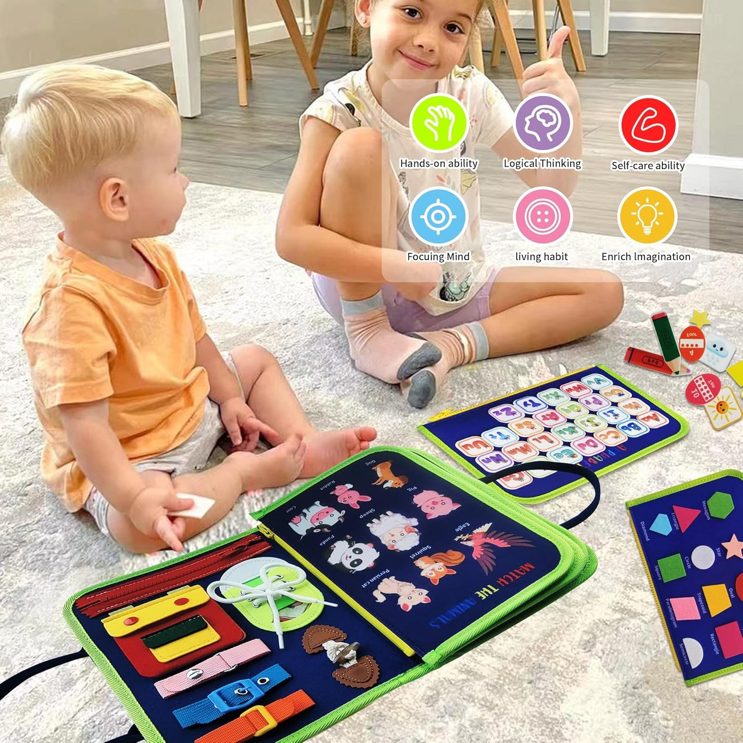 TenFans Busy Board - Montessori Toys for 1 2 3 Years Old - Sensory Toys for Autism - Toddler Toys Gift for Boys & Girls Learning Fine Motor Skills