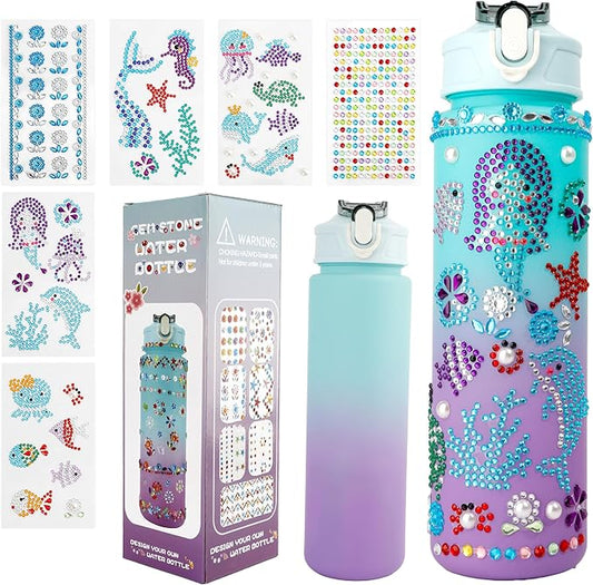 Valentines Day Gifts for Girls Decorate Your Own Water Bottle Kits for Girls 4-12 Girls Water Bottle Gem Stickers DIY Arts and Crafts Kits Supplies for Girl Birthday Easter Gifts for Girls Green