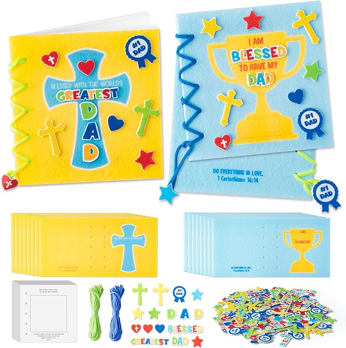 COcnny Fathers Day Craft Kit - 16 Set Religious Father’s Day Craft Kit for Kids, DIY Diary Book Include 96pcs Pages, Make Your Own Cross Crafting for Dad Gift, Classroom Home Sunday School Activities