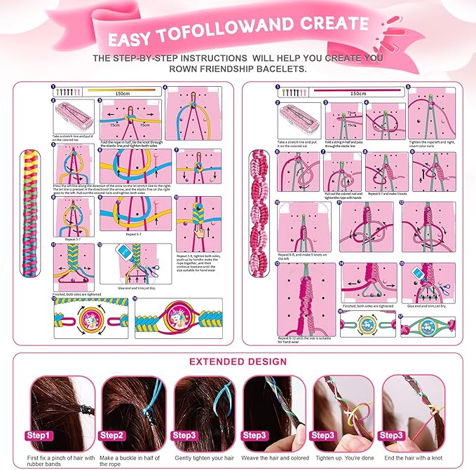 TQRAZ Friendship Bracelet Making Kit, DIY Arts and Crafts Toys for Girls, Jewelry String Maker Kit, Birthday Gifts Ideas for Girls 6 7 8 9 10 11 12+ Years Old(Pink)