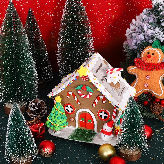 Fovths 4 Sets Clay Christmas Gingerbread House Kit with Lights Craft Cardboard Gingerbread House DIY Christmas Decorations Holiday Activity Arts and Crafts for Christmas Party Supplies Decoration