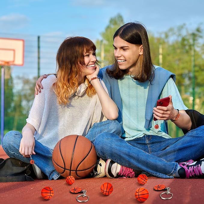 Nosiny 108 Pcs Baseball Party Favors Bulk 36 Pcs Baseball Keychain Gifts 36 Pcs Baseball Stress Balls 36 Pcs Baseball Charm Bracelets for Team Birthday Party Supplies(Basketball)