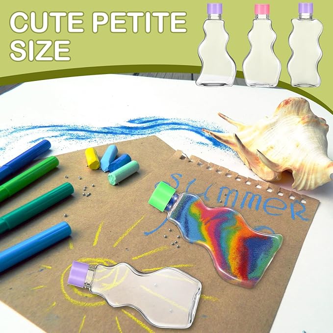 Yaomiao 30 Packs 2.5 oz Plastic Sand Art Bottles with Lids for Kids 3 Style Sand Art Clear Container for Sand Art Wedding Invitation Fun Art Craft Supply Boy Girl Decoration (Colorful Lid,Plastic Lid)