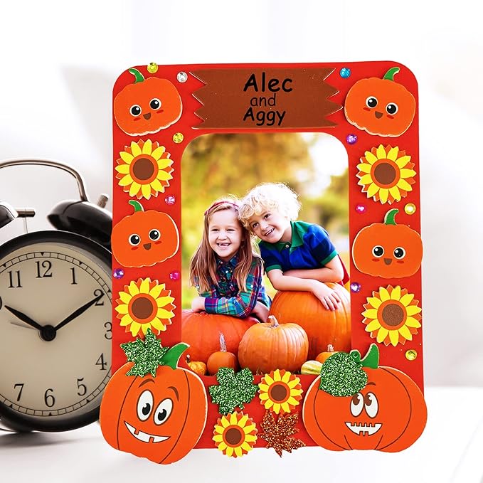 Winlyn 12 Sets Fall Craft Kits Fall Thanksgiving Picture Frame Decorations Art Sets Tree of Thanks Turkey Owl Smile Face Pumpkin Autumn Leaf Foam Stickers Arts and Crafts for Kids Party Activities