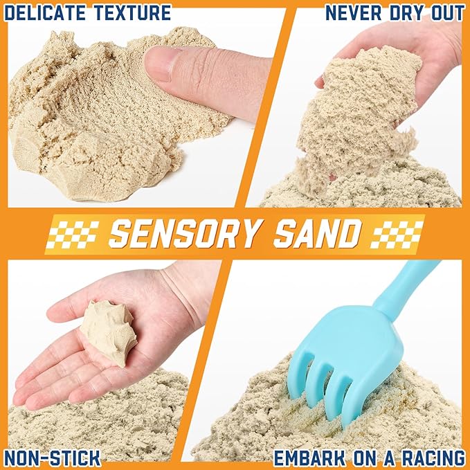 Play Sand Toys Sensory Bin Sandbox, Sand Box Toys for Kids Boys Toddlers 3 4 5 6 7 8 Christmas Birthday Gift (Race)