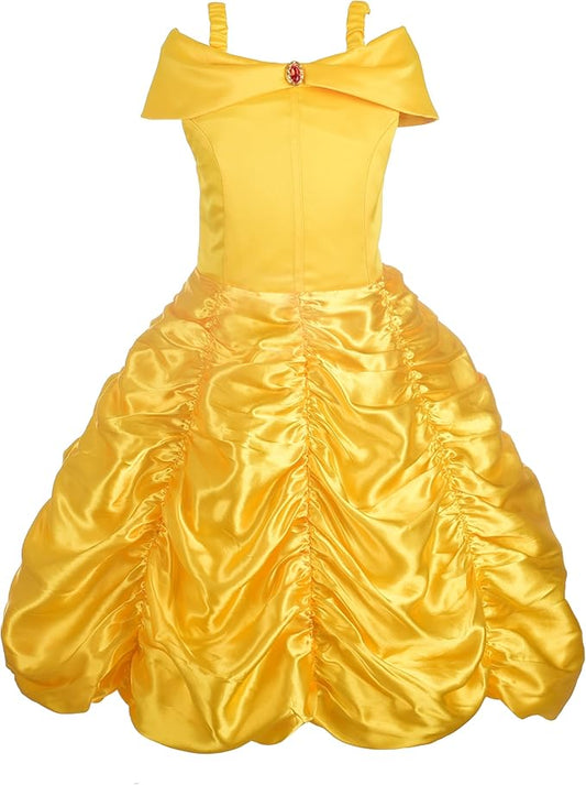 Dressy Daisy Girls' Princess Yellow Gold Ball Gown Birthday Party Fancy Dress Up Halloween Costume Size 3T-12