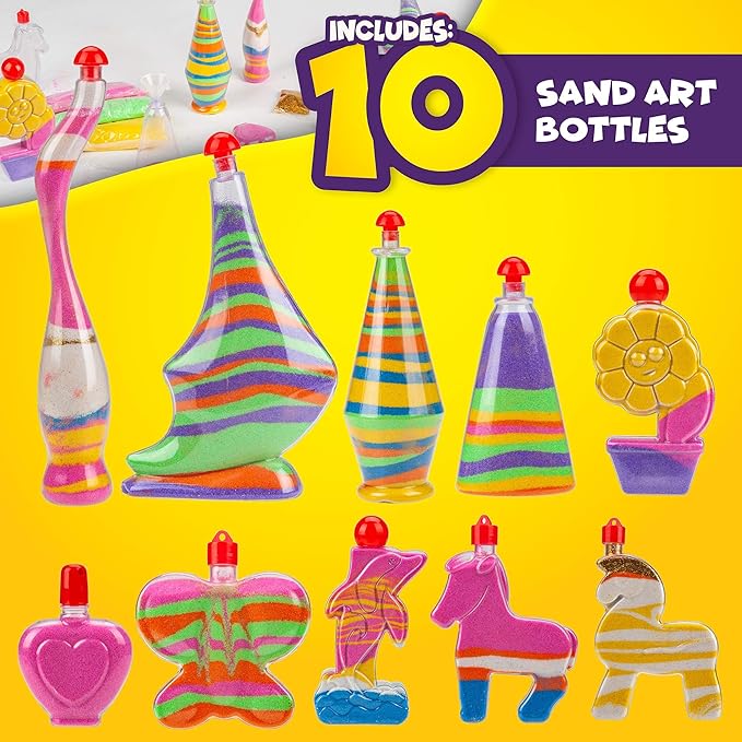 Creative Kids Sand Art Activity Kit for Kids-10 Sand Art Bottles &10 Colored Cool Sand Bags+Glitter Sand-Create Your Own Sand Art-DIY Arts & Crafts Gifts for Kids Boys Girls Age 6+ Packaging May Vary