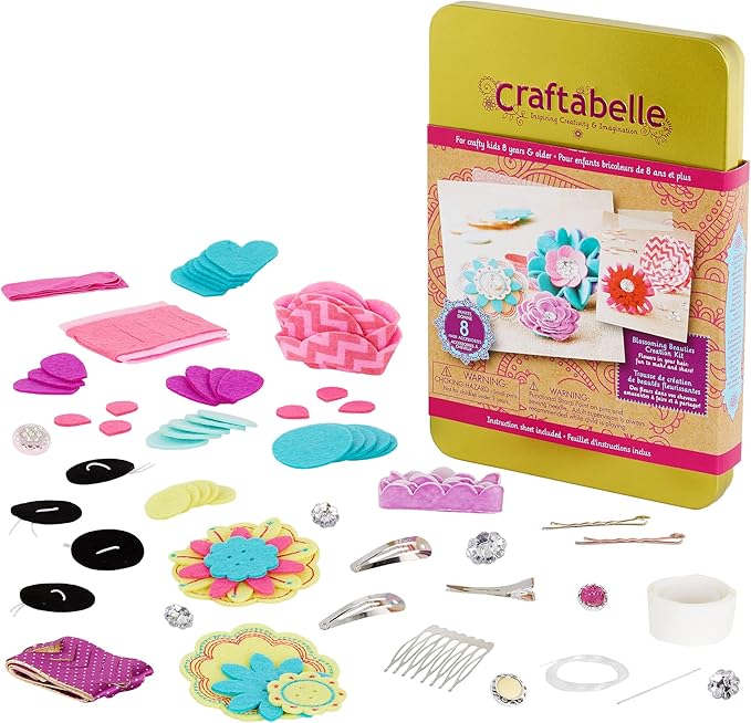 – Flower Hair Accessories Kit – 150pc Set with Felt Shapes & Buttons – Blossoming Beauties Creation Kit – Arts & Crafts Kits for Kids Aged 8 years +