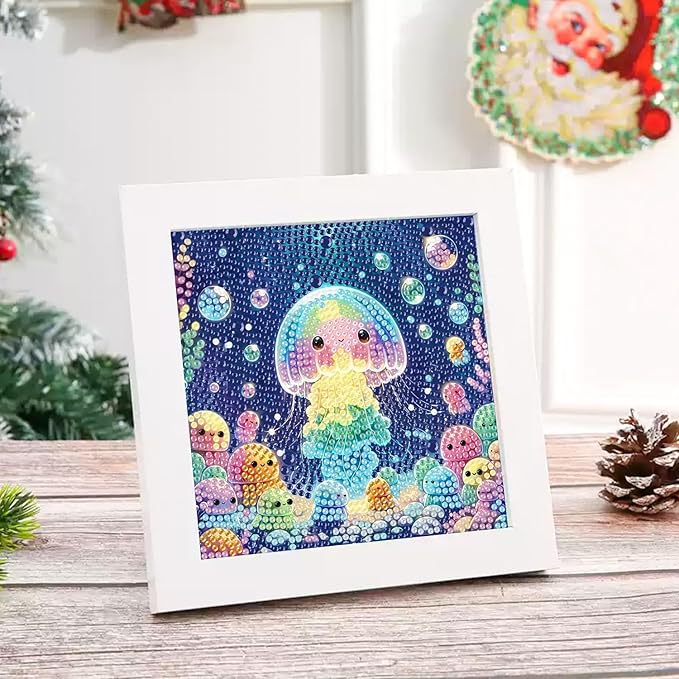 Reivworl Diamond Art Kits for Kids, Jellyfish Diamond Art for Kids Ages 8-12, Jellyfish Diamond Painting Kits for Kids for Home Wall Decor (8x8Inch)