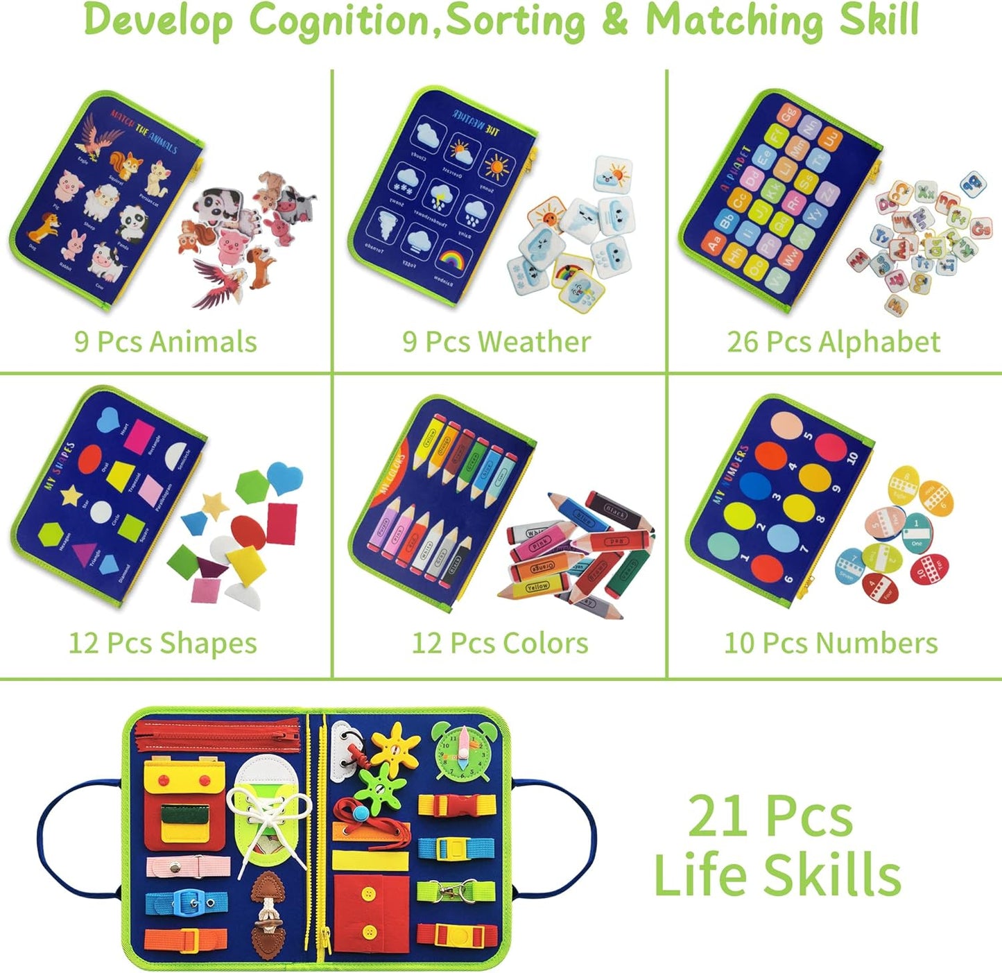 TenFans Busy Board - Montessori Toys for 1 2 3 Years Old - Sensory Toys for Autism - Toddler Toys Gift for Boys & Girls Learning Fine Motor Skills