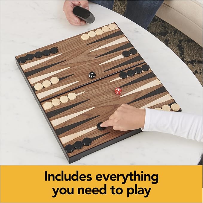 Spin Master Games Legacy Deluxe Wooden Backgammon Classic 2-Player Original Board Game Set with Cups and Dice, for Kids and Adults Aged 8 and up