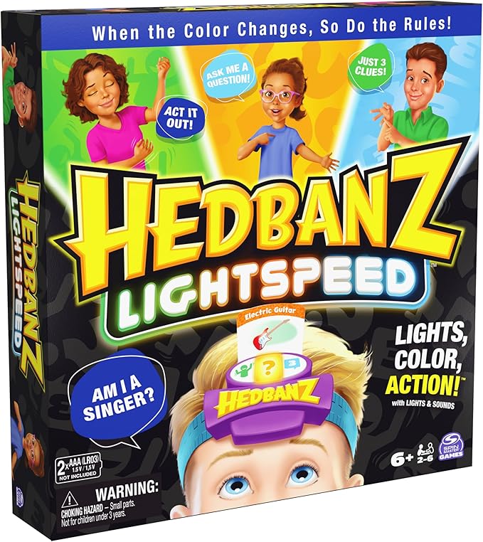 Hedbanz Lightspeed Game with Lights & Sounds Family Games Games for Family Game Night Kids Games Card Games for Families & Kids Ages 6 and up