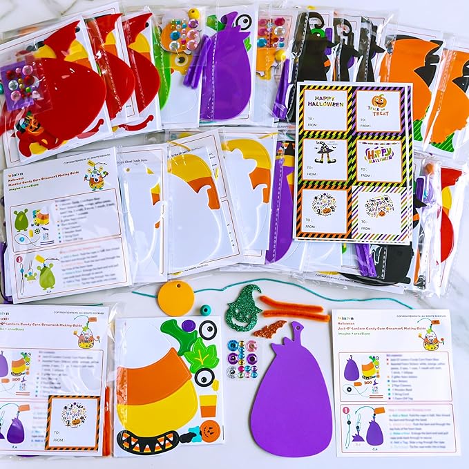 Winlyn 24 Sets Halloween Craft Kits for Kids Ghost Monster Candy Corn Foam Individual Craft Kits Halloween Arts and Crafts for Kids Halloween Home Classroom Activities Party Favors Trick-Or-Treaters