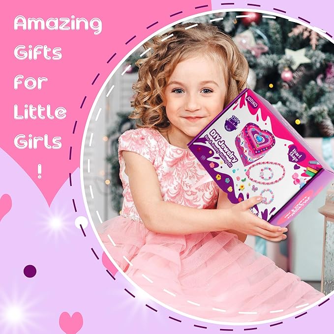 Paint Your Own Jewelry Box & Jewelry Making Kit - Arts and Crafts Painting Kits for Kids Girls Age 6-8, 250 PCS Wooden Beads Bracelets Making Kit Toys Gifts for Christmas Birthday 8-12 Years Old