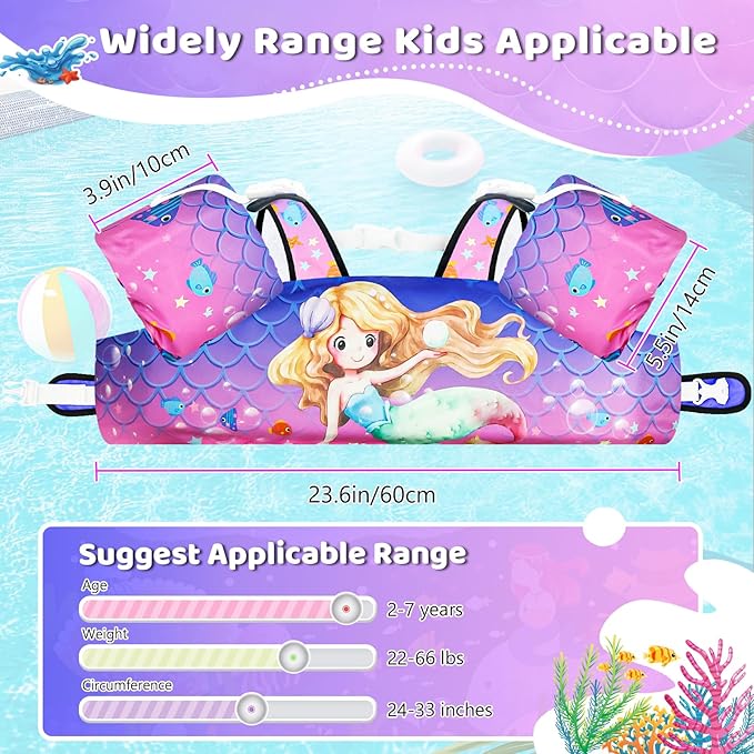 Vvinca Separable Toddler Swim Vest Fit 22-66 Lbs（1-6 Years）|2025 Newest 3 in 1 Pool Float & Arm Bands Boys and Girls, Adjustable Sturdy Safety for Infant 1 2 3 4 5 6 Year