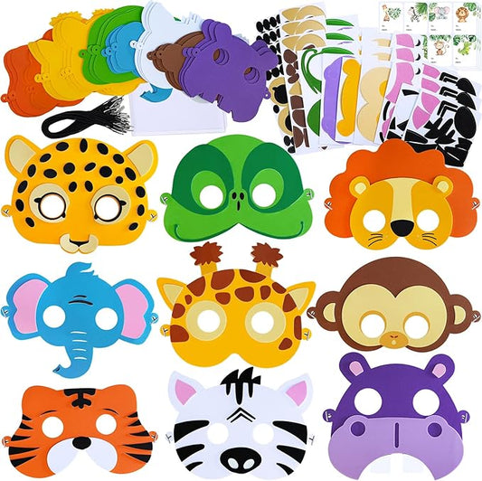 Winlyn 27 Sets Jungle Animal Masks Craft Kits Safari Animal Face Masks DIY Foam Zoo Animal Party Mask Art Sets Animal Face Stickers for Kids Jungle Safari Birthday Classroom Activities Party Favors